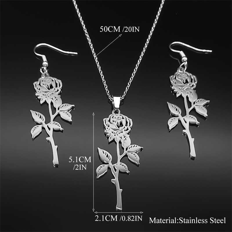 Hiphop Rose Pendant Necklace Mens Stainless Steel Silver Black Charm Chain Jewelry Gift W250325