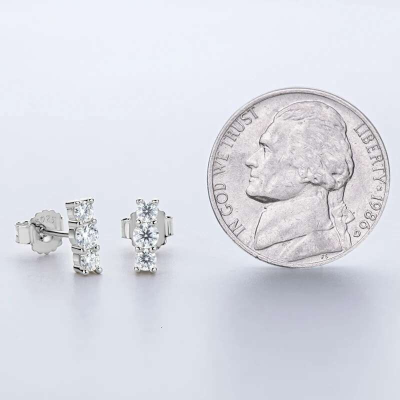 COSFIX 3 Stone Moissanite Stud Earrings for Women 925 Sterling Silver Earrings Woman High Quality Jewelry Girlfriend Gift 2022