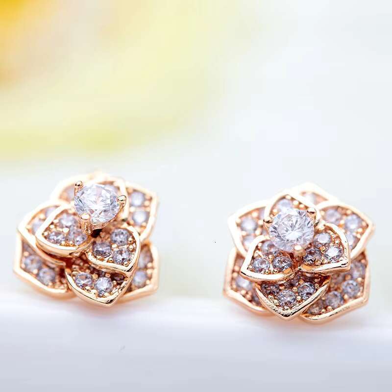 Rotimi Fashion Statement Rose Cube Zircon Champagne Gold Plated Earrings for Women's Brincos