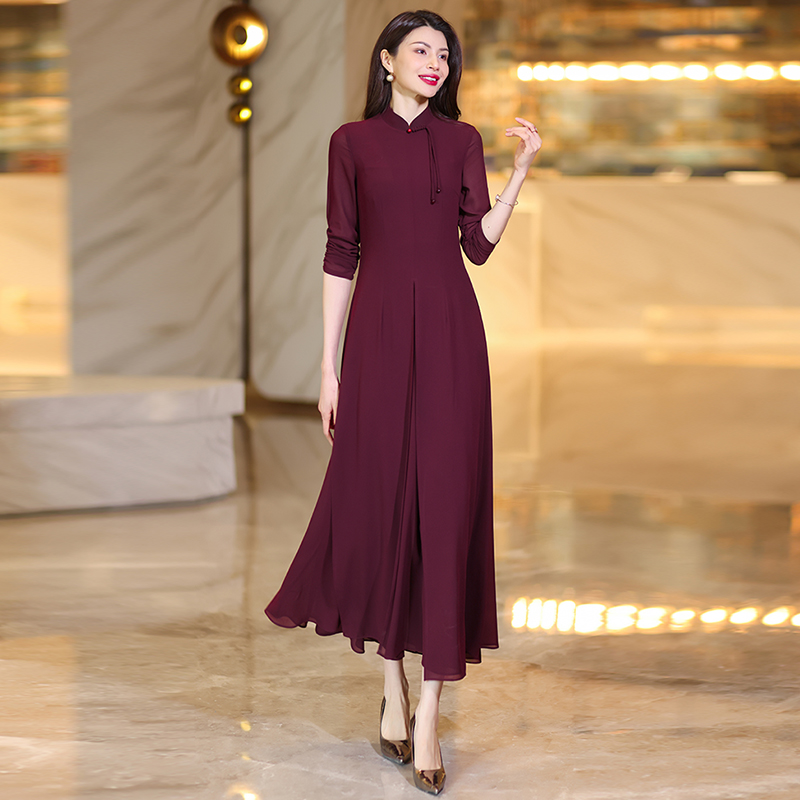 summer chinesestyle cheongsam maxi dresses for women exuding highend elegance and graceful charm with short sleeves printed chiffon fabric and a onepi