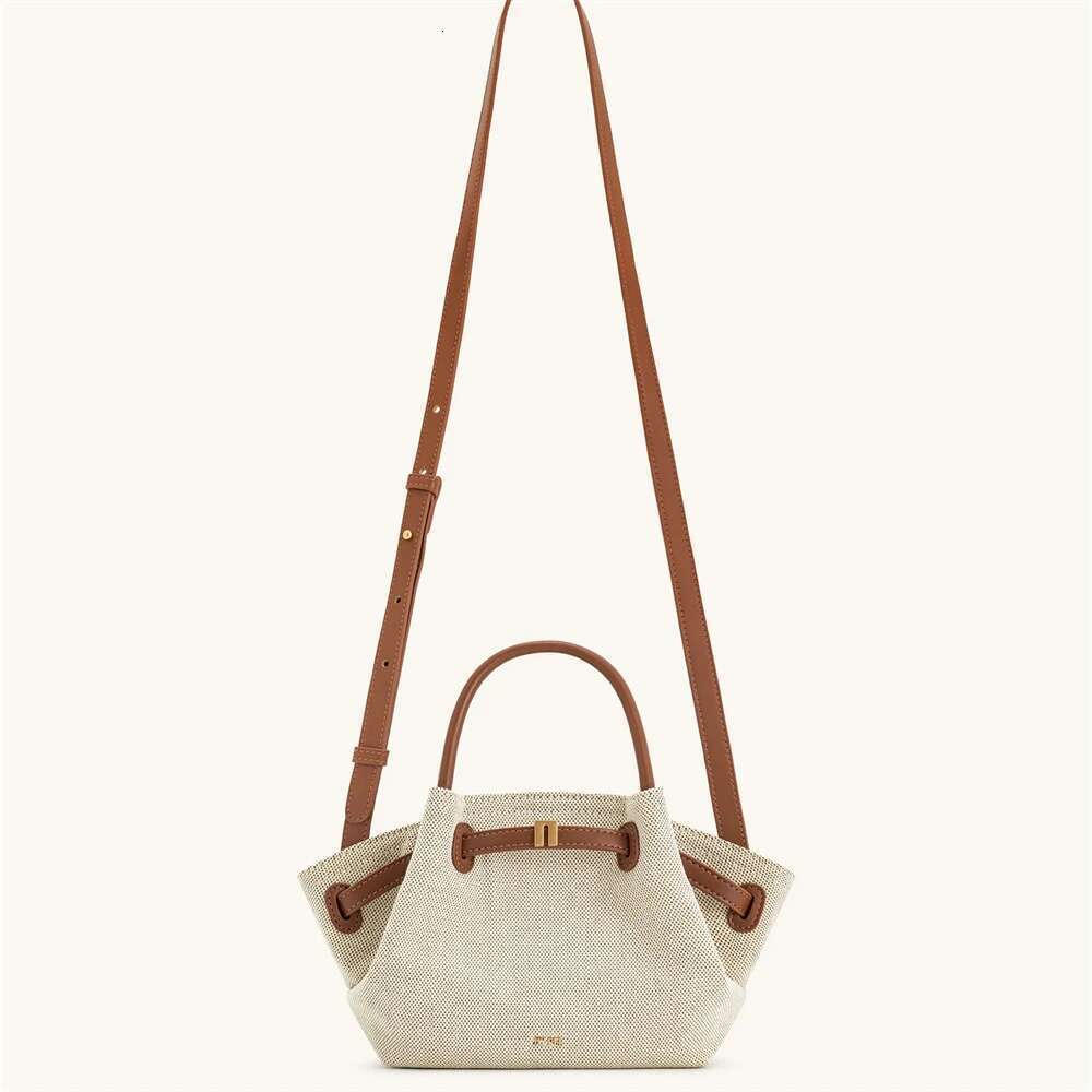 PEI 2025New Women's Canvas Brown Crossbody Shoulder Mini Vegan Tote Handbag Dumpling Bag High Quality Leather