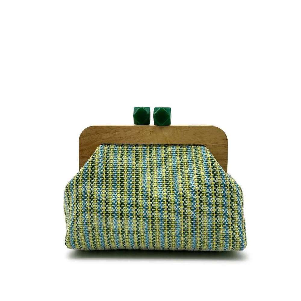 Colorful Striped PP Straw Clucth For Women Wooden Clip Shell Shoulder Crossbody Bags Casual Weave Summer Beach Bag 2025