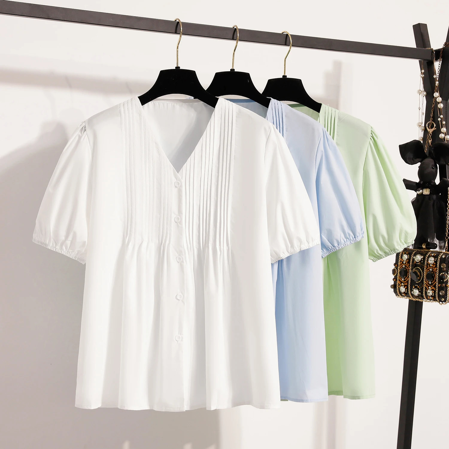 Plus Size Shirts Blouses Women Summer Arrival Korean Fashion Tops Short Sleeve Loose Sweet Blouse Woman L4XL 250520