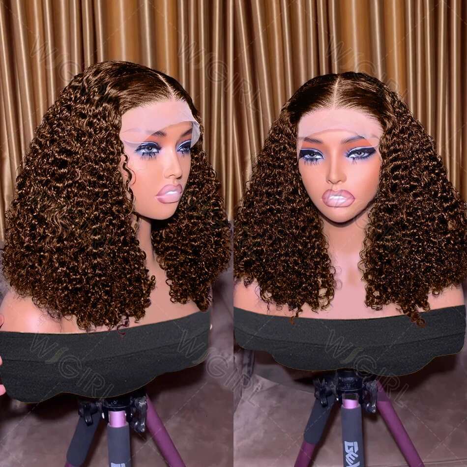 Wigirl Chocolate Brown Loose Deep Wave Short 13x4 13x5 HD Lace Front Human Hair Wig Brazilian Curly Bob Wigs 200% For Women