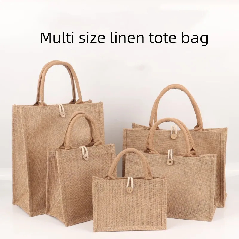 Women Linen Tote Bag Burlap Beach Eco Handbags Portable Top Handle Shopping Bag Large Simple Shoulder Bag Multiple Sizes Handbag 250516