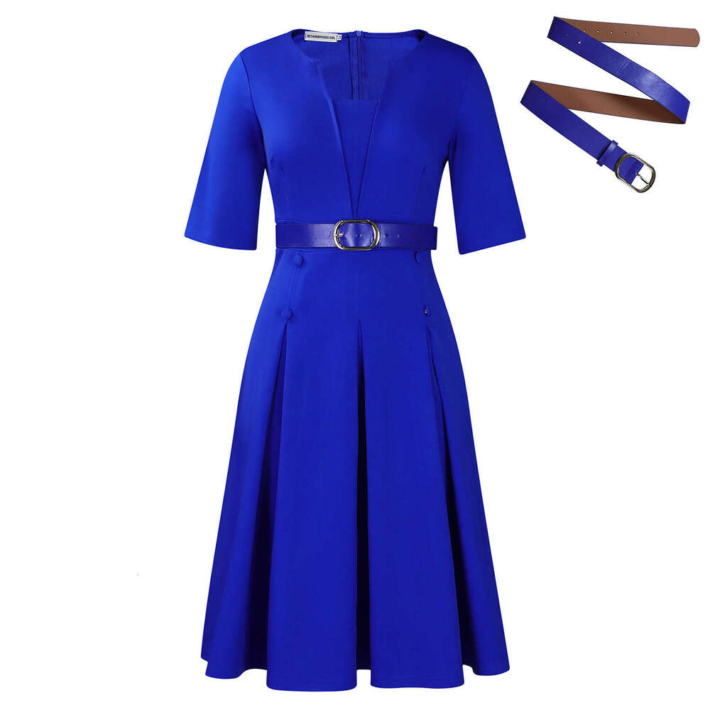 Women's Wear D533 Plus Size Women's Autumn Fashion Elegant Temperament Solid Color Five Quarter Sleeve Dress