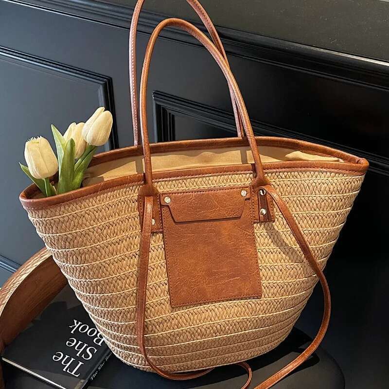 Fashion Straw Baskets Large Capacity Weave Women Shoulder Bags Casual Summer Beach Bag Big Bali Shopper Purses 2025