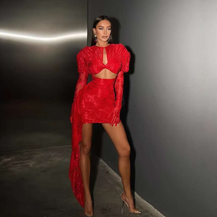 Halter Dress Fashionable Gloves Princess Sleeves Sexy Hollow Lace Mini Skirt Fashionable And Spicy Party Dinner Dress Maxi Dress