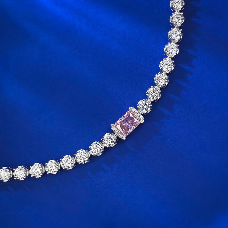 New S925 Silver Ice Flower Cut 6x8 Pink Diamond Inlaid Cluster Diamond Bracelet, Elegant Luxury Design