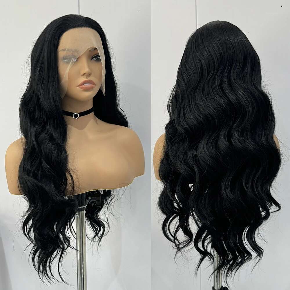 Black Synthetic Wigs For Women Long Hair Body Wavy Heat Resistant Fiber Front Lace Glueless Wig Daily Use Cosplay