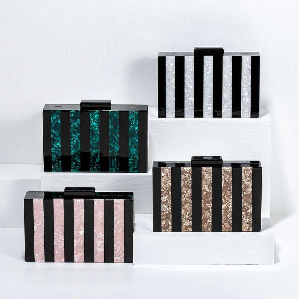 2025 Women's New Single Shoulder Diagonal Cross Striped Splicing Acrylic Bag Fashion Wedding Banquet Handbag