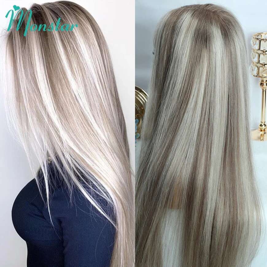 Ash Highlight 13x6 Hd Lace Frontal Straight Vieamese Raw Wig 613 Blonde Colored Human Hair Wigs For Women