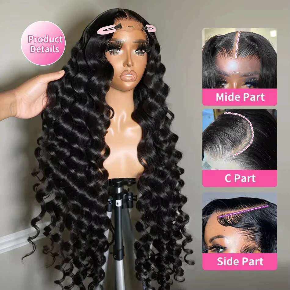 300 Density 40 Inch Loose 13x6 HD Front Human Hair Brazilian Water Deep Wave Wigs 13x4 Lace Frontal Wig For Women