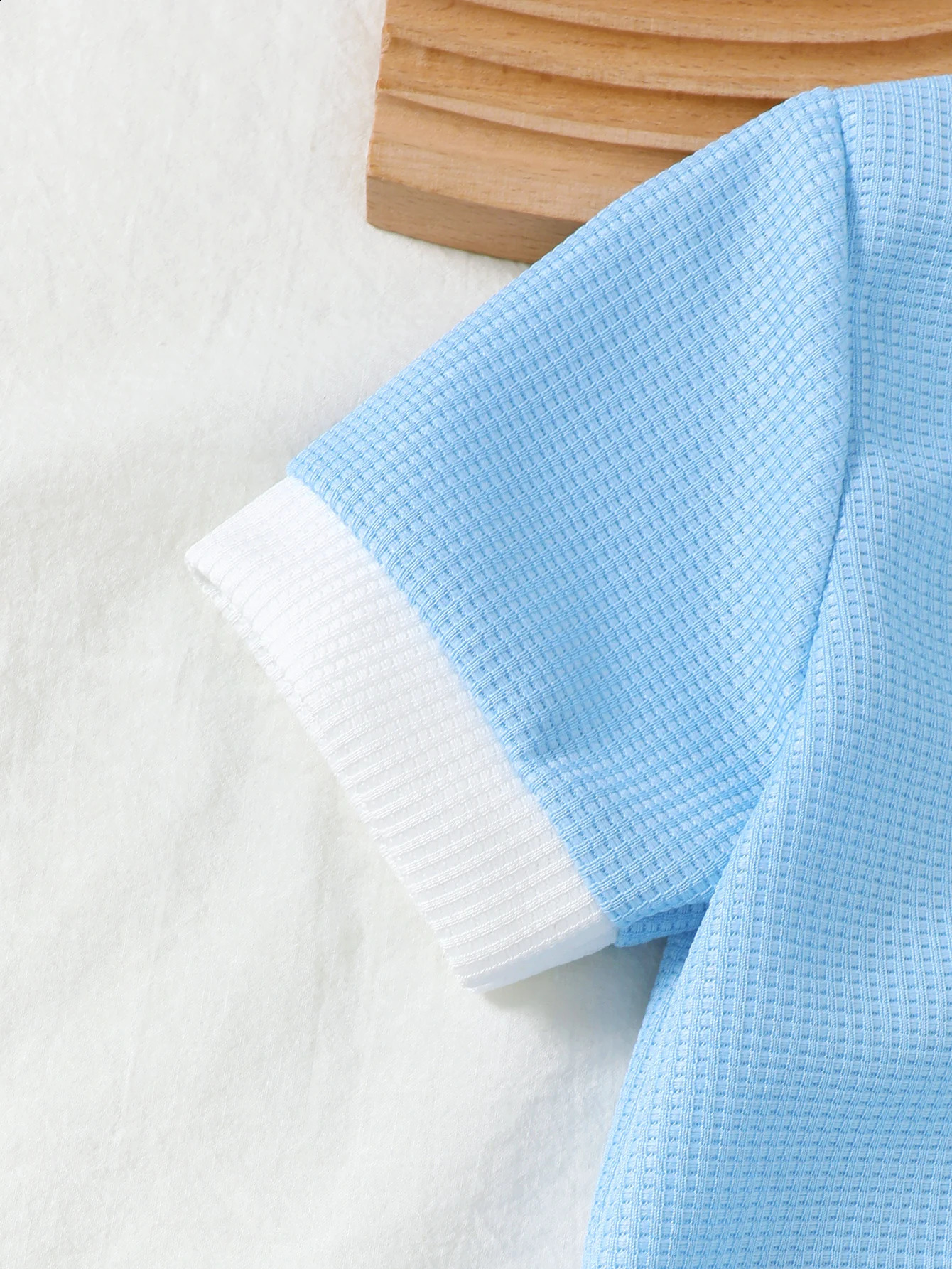 Summer Preppy Baby Boys Light Blue Matching Suit Polo Lapel Short Sleeve Pocket Shorts Two-Piece Set 250519
