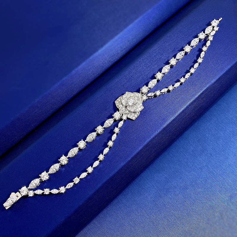 New S925 Silver Full Diamond Inlay Camellia Flower Bracelet, Elegant Luxury Jewelry for Women, Ideal Gift for Special Occasions
