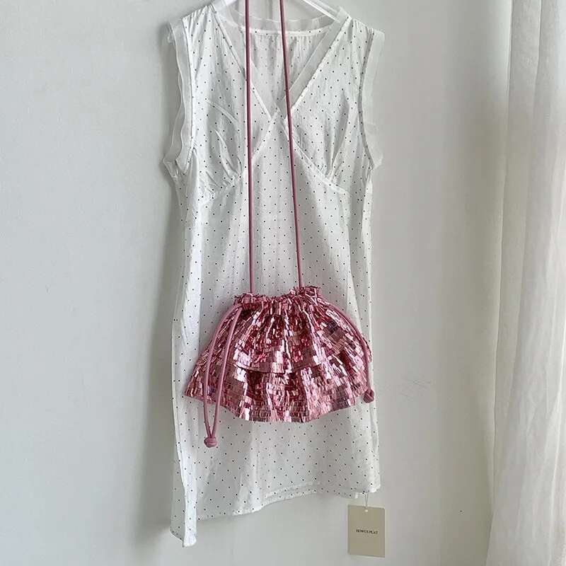 Korean Fashion Sequined Women's Handbags Personality Drawstring Y2k Aesthetic Shoulder Bags Design Vintage Underarm Bag