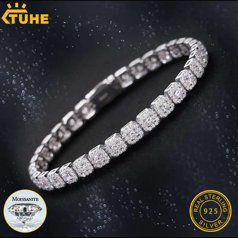 TUHE Unisex Cuban Chain Men Bracelet 925 6mm Width Chain Bracelet Moissanite For Men Hip Hop Jewelry Gift Stock delivery