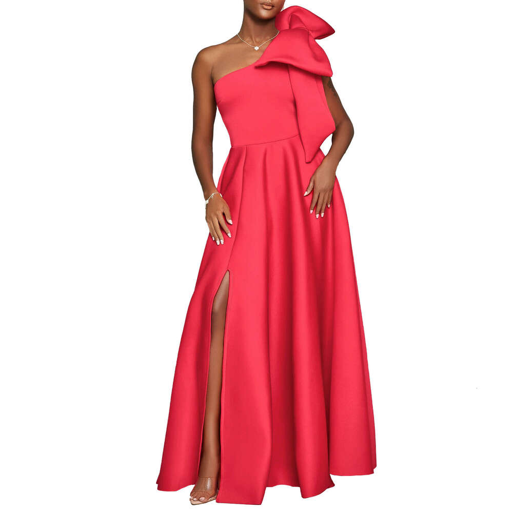 Women's Wear D3322 Women's New Cross Shoulder Large Bow Sexy Long Dress