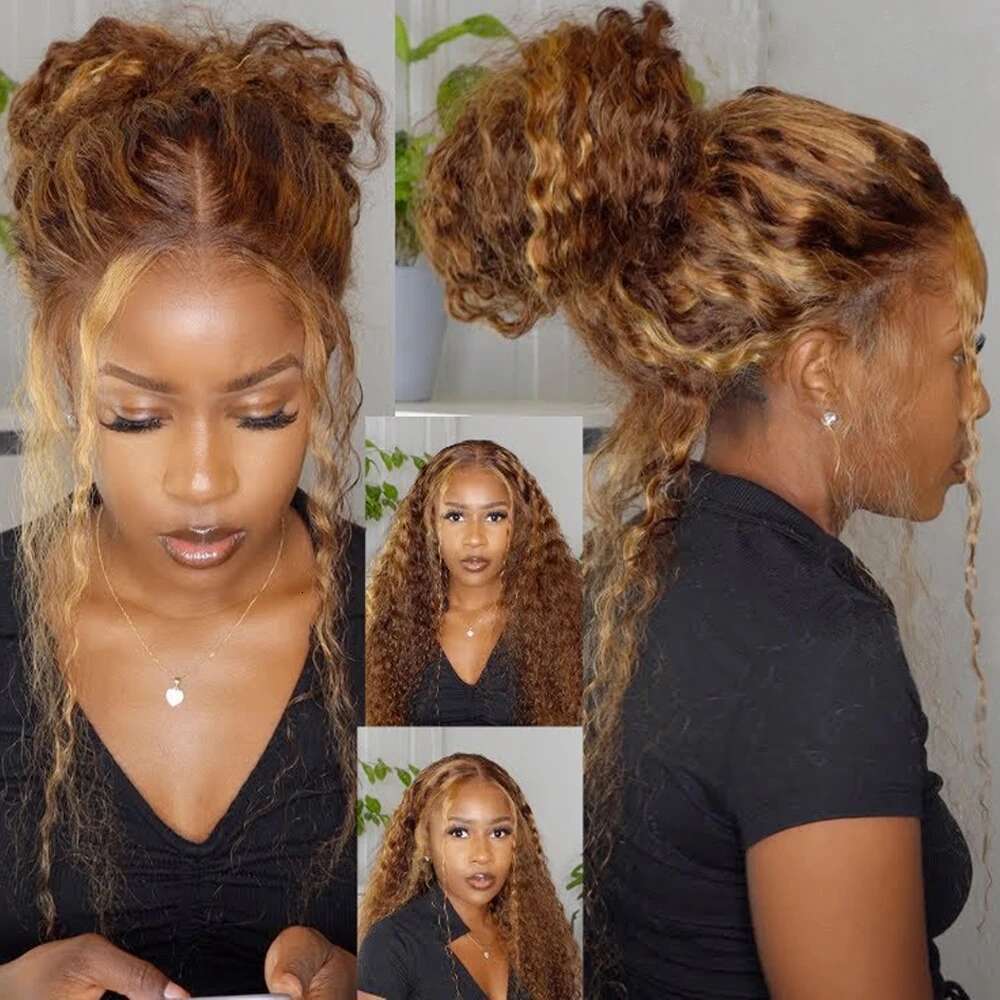 Highlight Deep 13x6 HD Frontal Water Wave Front Human Hair Invisible Strap 360 Full Lace Glueless Wig