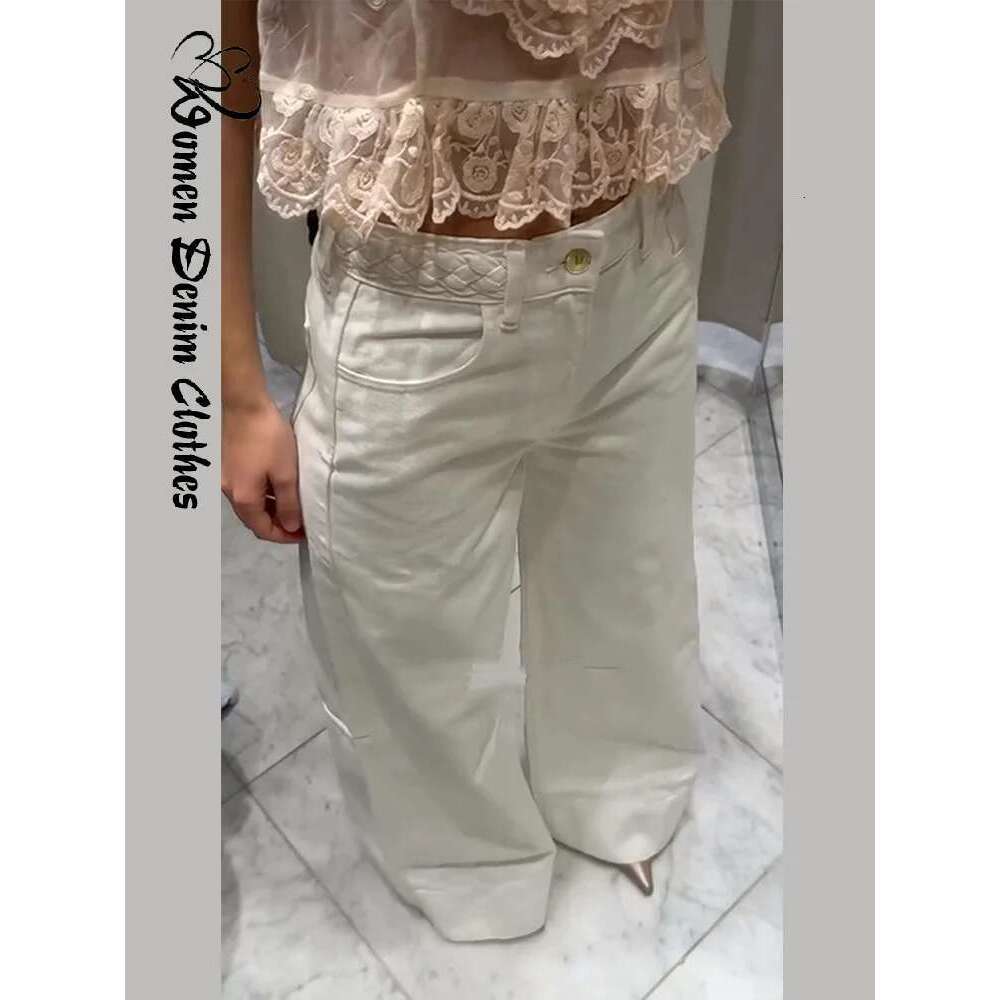 Streetwear Twist Belt Denim Woman Trousers Low Waist Wide Leg Jeans Female 2025 Summer Loose Fashion Casual Mopping Pant