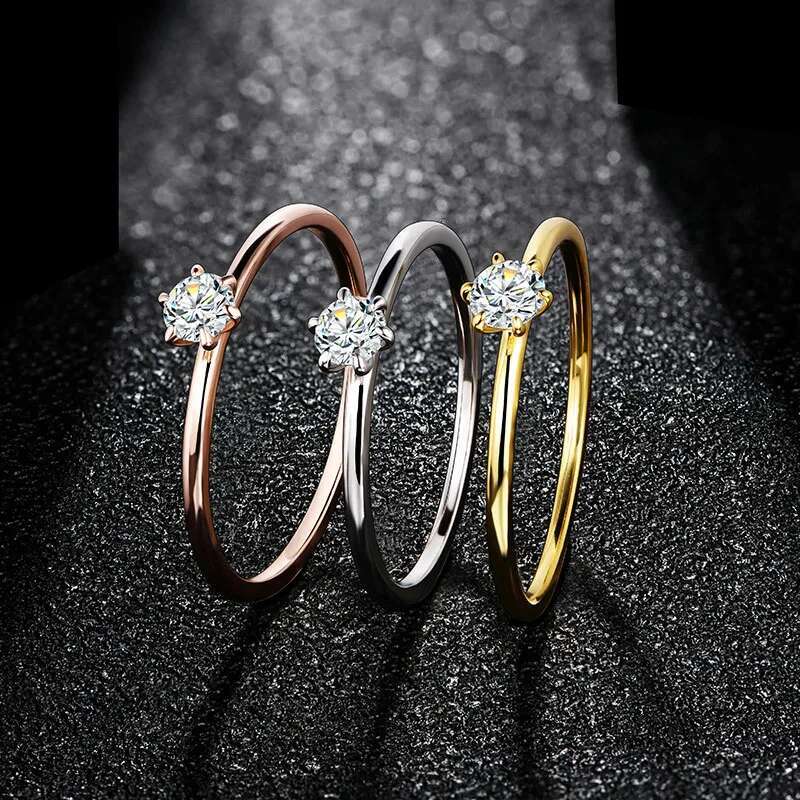 18K White Gold Plated Ring for Women 0.2ct Test Past D Moissanite Diamond Solitaire Ring Wedding Band Engagement Bridal