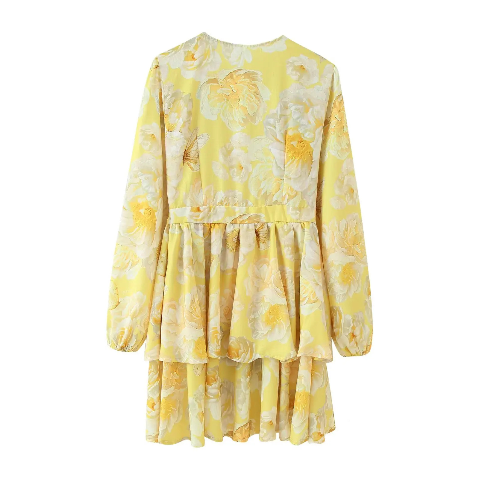 European and American style linen blended longsleeved Vneck dress holiday short skirt 250520