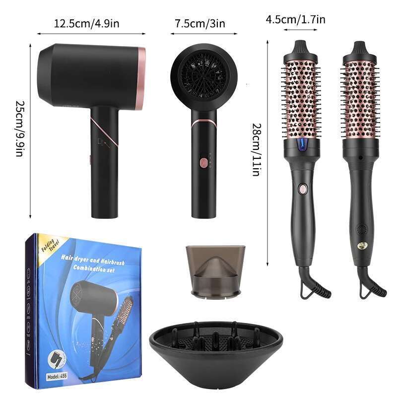 RESUXI Women's 2 in 1 Household High Power + Negative Ion Straight Comb Set Dryer Curling Iron Hair Salon