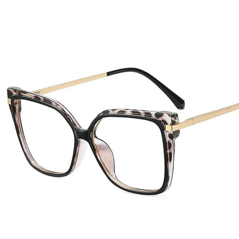 Stylish Optics Minus Myopia Glasses Women Leopard Oversized Square Eyeglasses Frame Metal Computer Anti Blue Light Glasses 0~-6. 250520