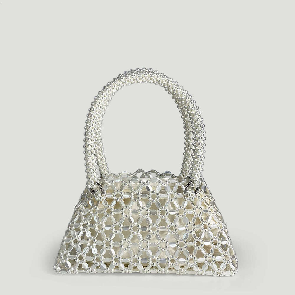 Korean Version Personalized Woven Hollow High Aesthetic Ceiling Versatile Handbag With Shiny Handmade Pearl Tote Underarm Bag