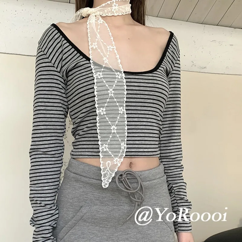 Spring Autumn Thin Korean Retro Lace Long Silk Scarf Temperament Literary and Versatile Ins Out of The Street Female Streamer 250517