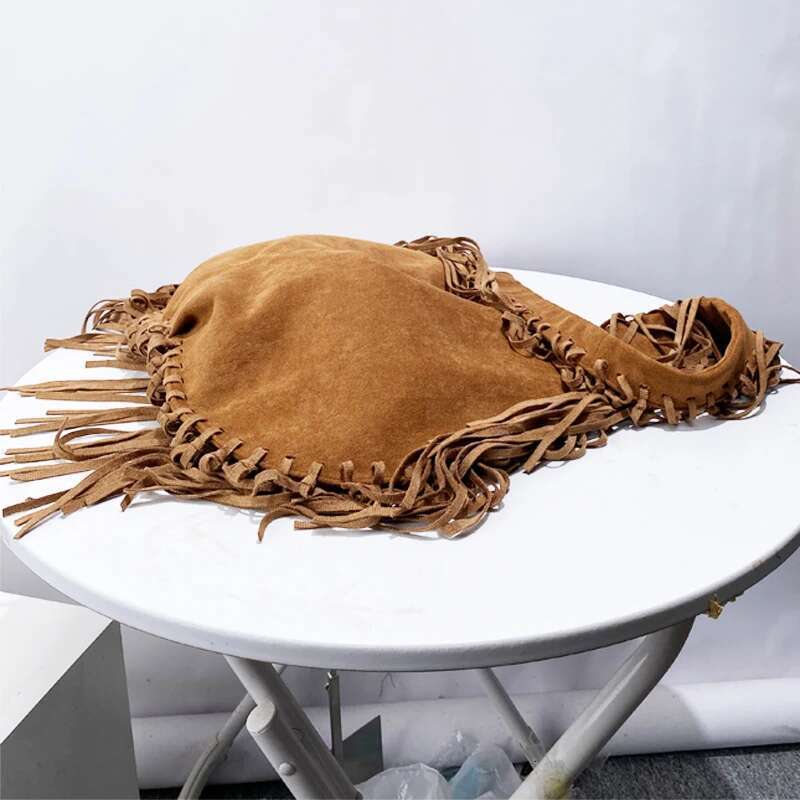 Faux Suede Hobos Bags For Women Designer Handbags And Purses 2024 New In Vintage Tassel Large Capacity Underarm Shoulder
