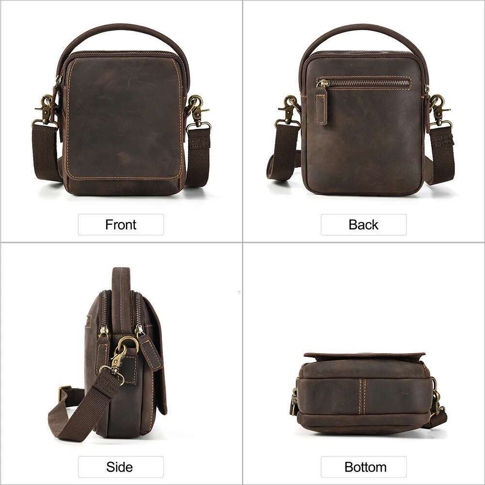 JOYIR Crazy Horse Leather Small Messenger Bag Men Vintage Shoulder Crossbody Bags For 7.9"Ipad Work Business Travel Handbag