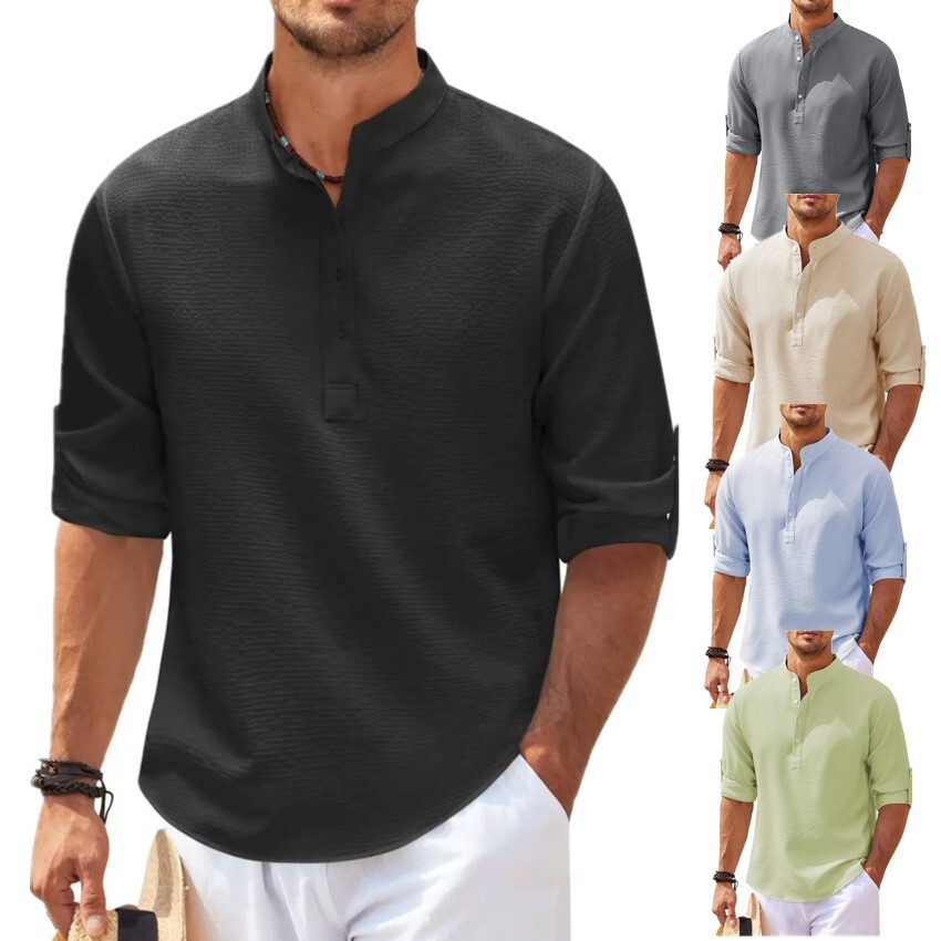 Designer Clothing 2025 Long Sleeved Stand Up Collar Open Top Pineapple Checkered Men's Casual Shirt Casual Top 2025 New Style