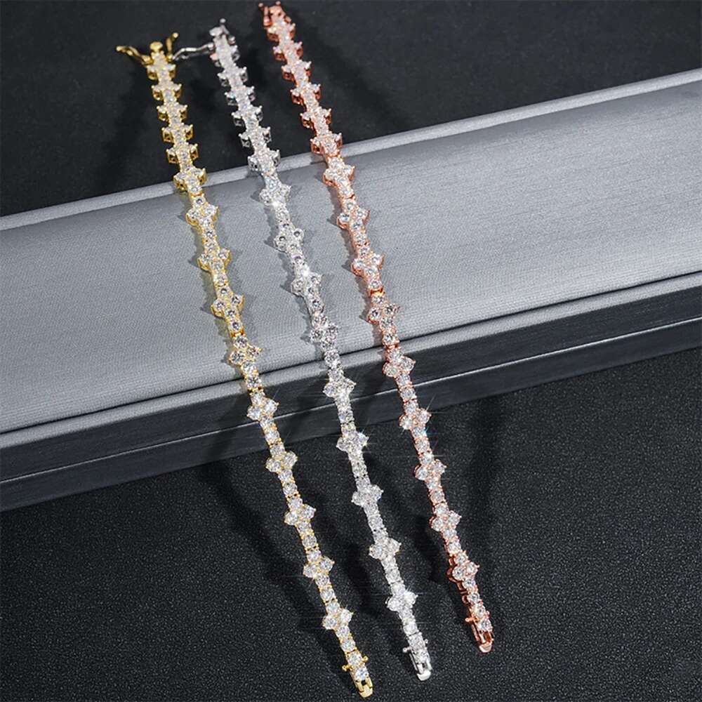 3mm Moissanite Tennis Bracelet Original S925 Sterling Silver Plated 18k White Gold Hiphop Party Jewelry Bracelets for Women Man