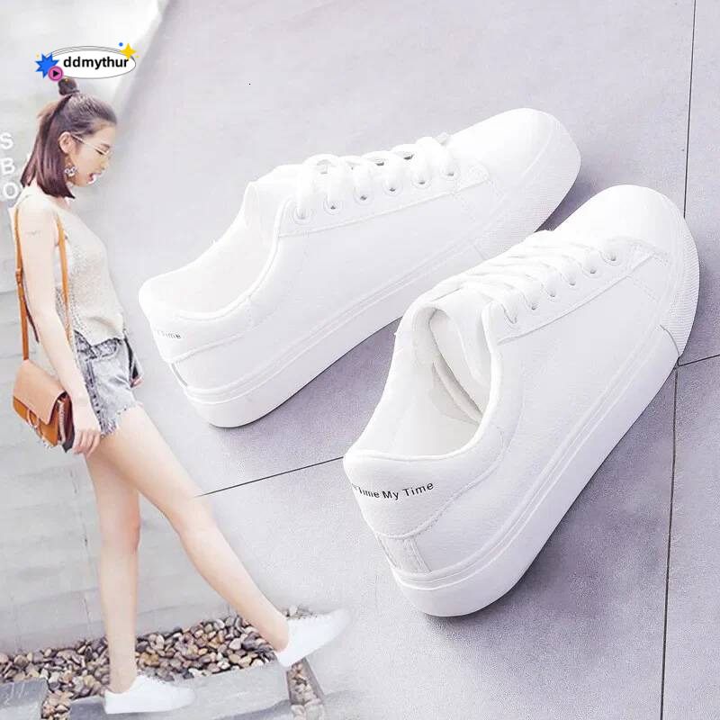 Women Sneakers 2024 Fashion Breathble Vulcanized Pu Leather Platform White Lace Up Casual Shoes Zapatos Mujer ddmythur