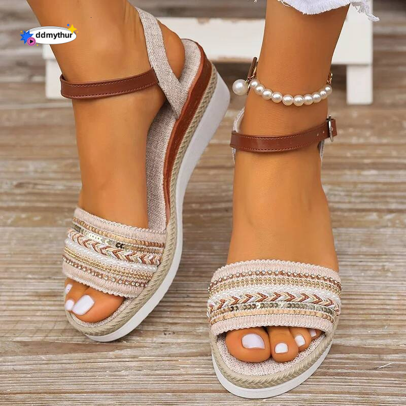 Women's Braided Casual Sandals Buckle Strap Platform Wedge Sandles for Women Summer Light Non Slip Walking Sandalias Mujer ddmythur