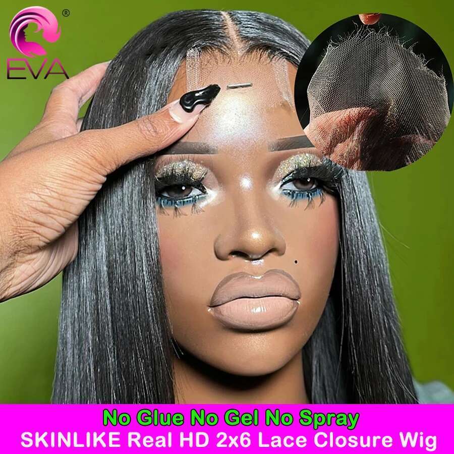 Eva 2x6 Closure Wig Kim K Deep Part Raw Bone Straight Invisible HD Lace Front Human Hair Wigs