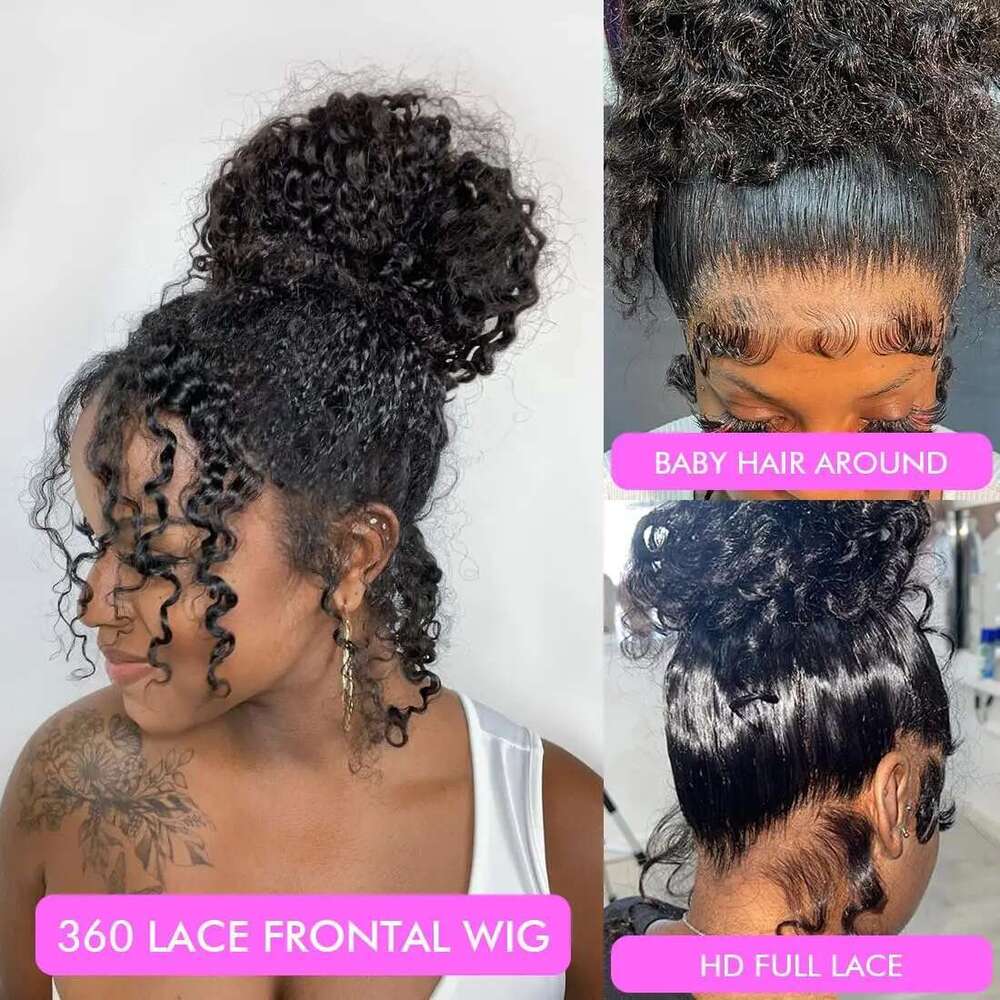 Invisi Strap 360 Full Lace Frontal 250 Density Kinky Curly 30 Inch Black Human Hair Drawstring Snug Water Wig Preplucked