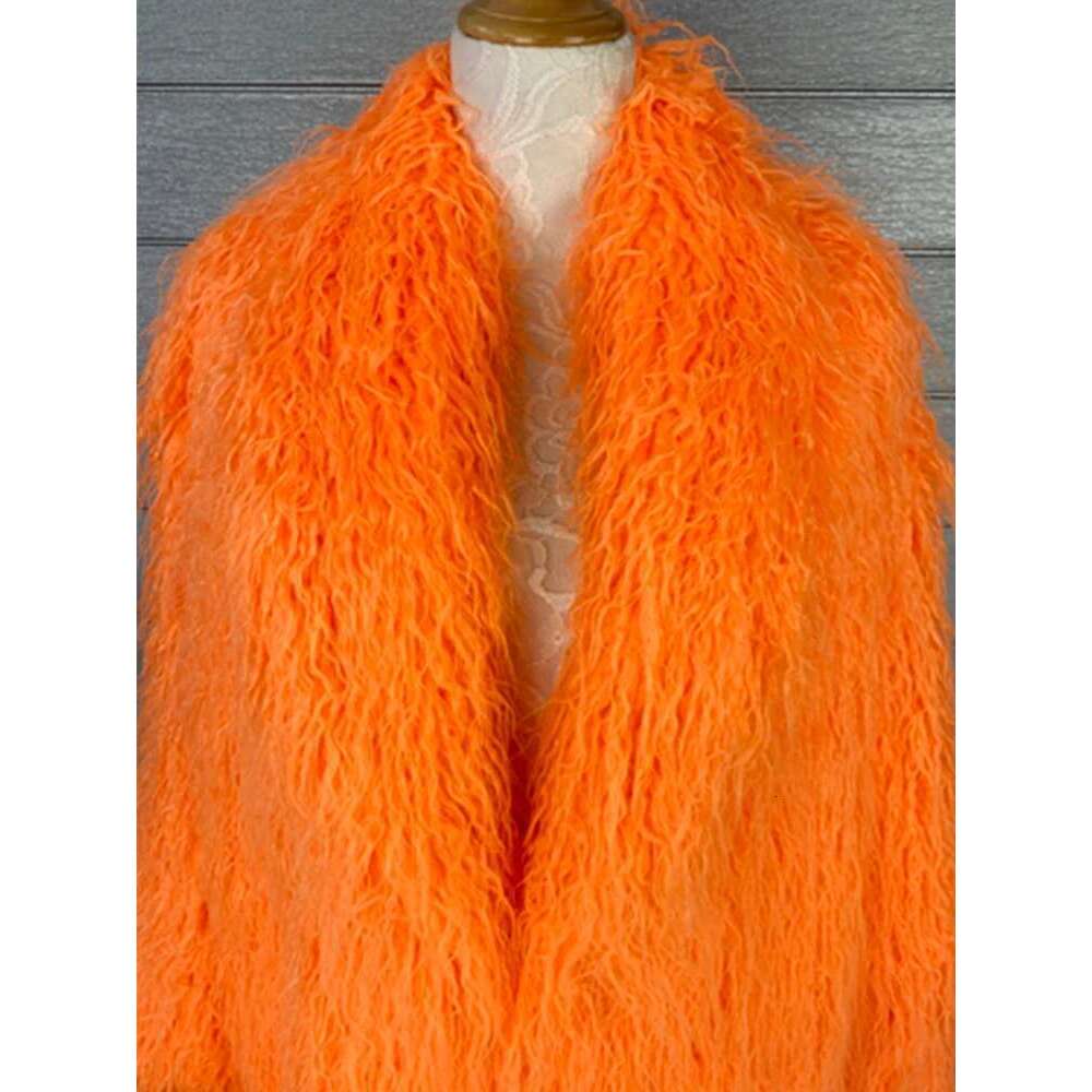 Lautaro Winter Long Shaggy Hairy Thick Warm Soft Orange Black White Faux Fur Coat Women Designer Clothes Streetwear 2022