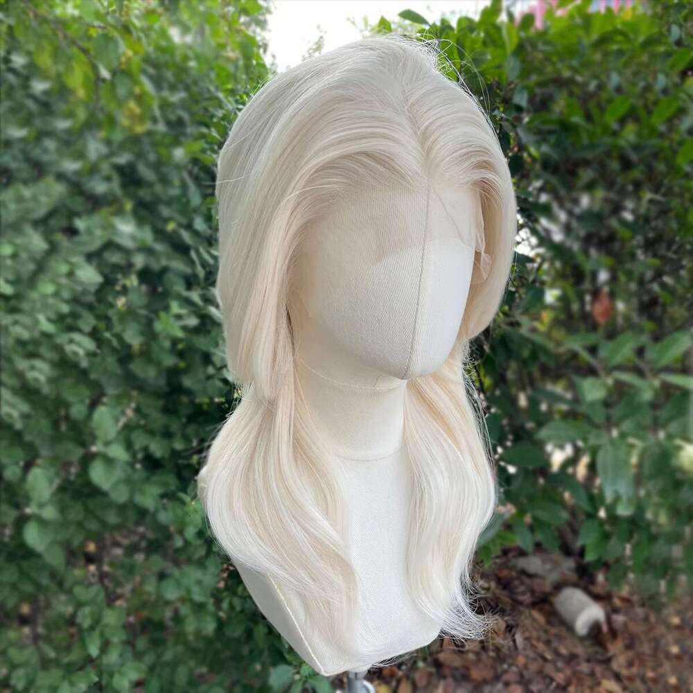 Platinum Blonde 13x4 Lace Front for Women Cosplay Shoulder Length Short Curly Synthetic Wigs Layers Ponytails