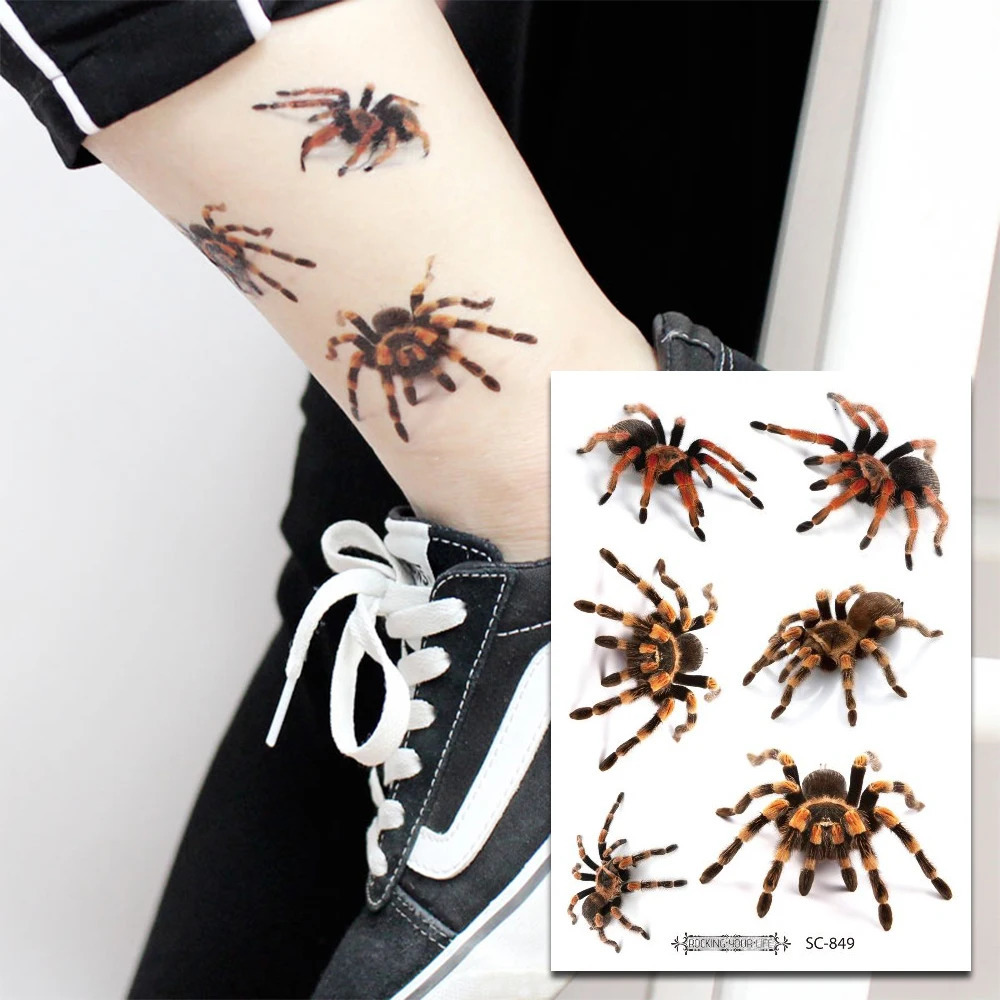 6Sheets 3D Black Spider Temporary Tattoo Stickers Dark Realistic Spider Fake Tattoo Waterproof Durable Tattoo Body Art Men Women 250515