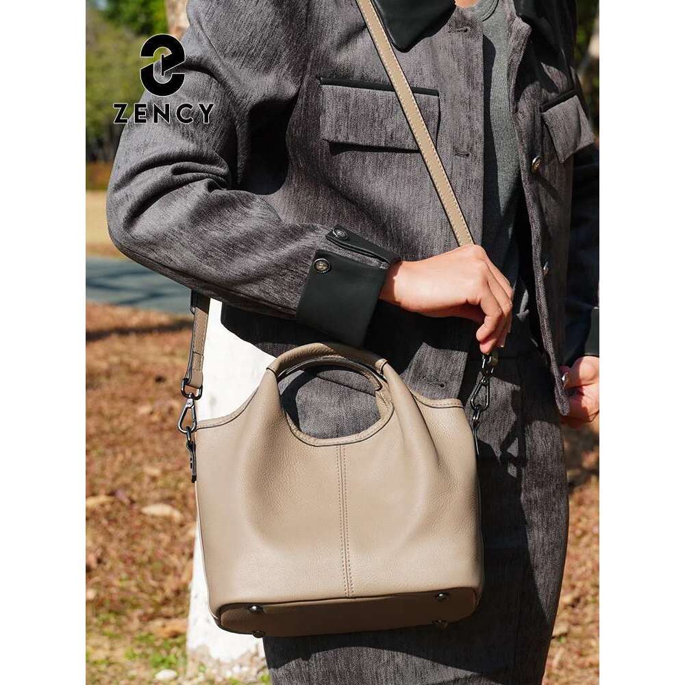 Zency Vintage Leather Shoulder Bag Women Small Designer Khaki Tote Crossbody Hobo Handbag Large Capacity For Shopper
