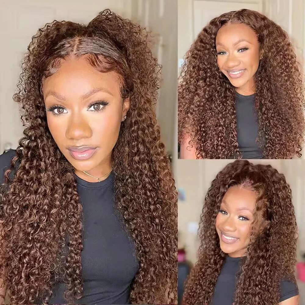 Deep Wave 13x6 HD Frontal Invisible Strap 360 Full Glueless Human Hair Chocolate Brown Lace Front Wig