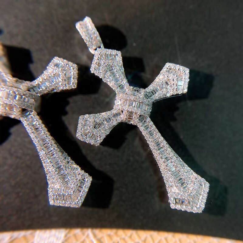 Full Moissanite Necklace Sterling Cross Pendant for Women 2.76*1.57inch Hip Hop Fine Jewelry Men Christmas Ladies Mother Father Valentine'S day G