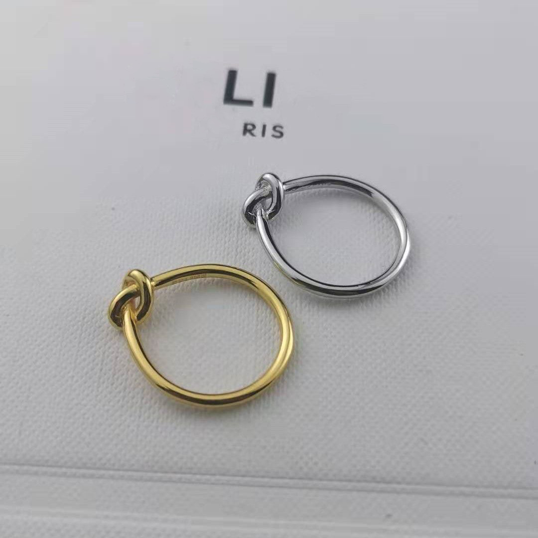 Hoop & Huggie Brand Korean Simple Fashion Style Accessories Knot Circle Finger Ring For Women Brass Plated 18K Gold High QualityHoop