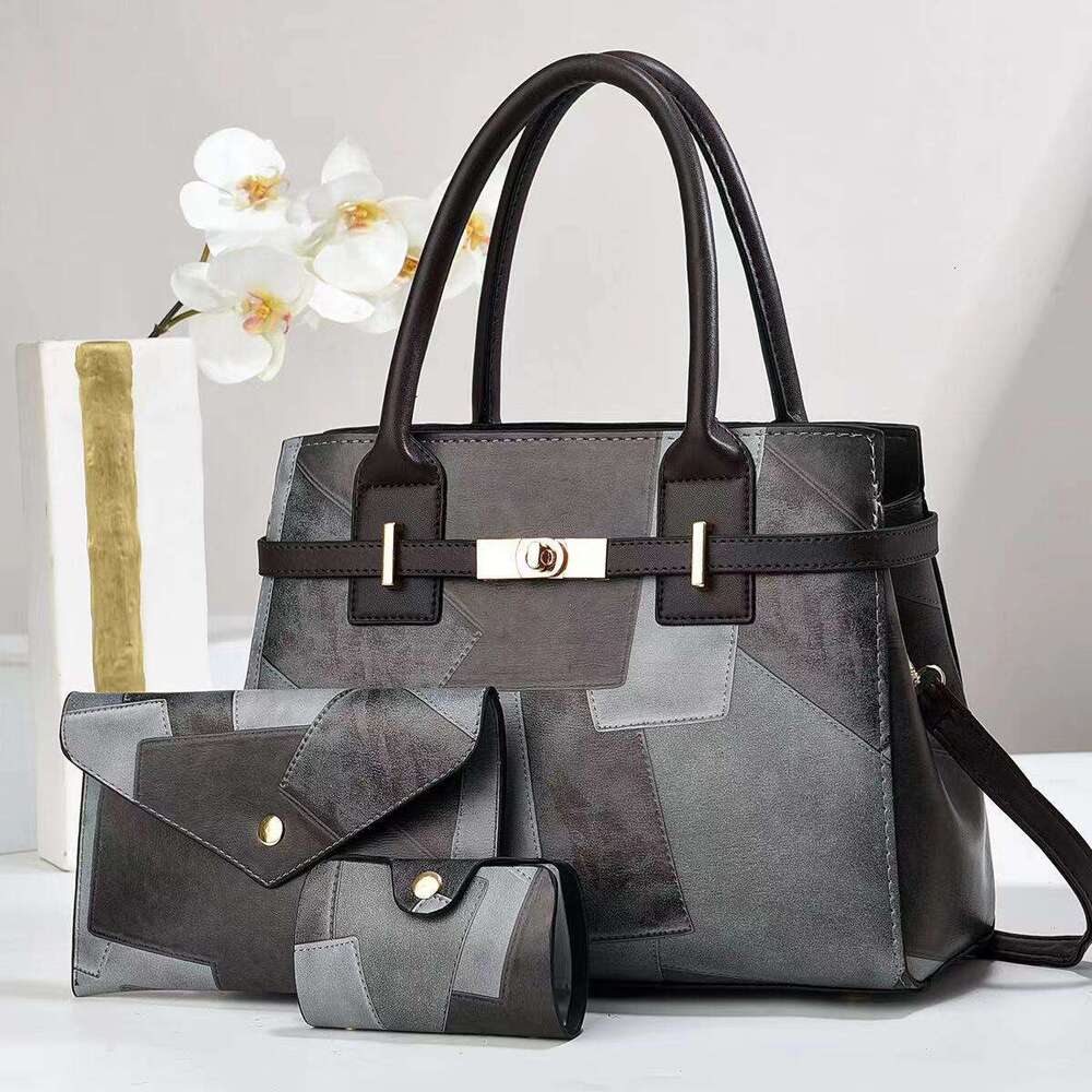 Three piece set mother handbag splicing large capacity women s shoulder crossbody bag commuting tote bags