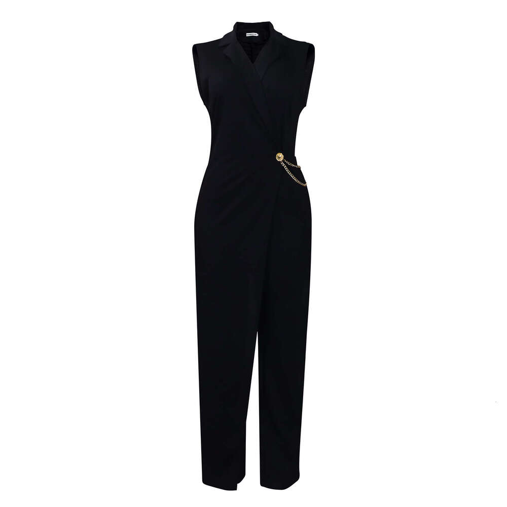 Women's Wear Women's Summer Sleeveless Suit Collar Elegant And Fashionable Solid Color Jumpsuit