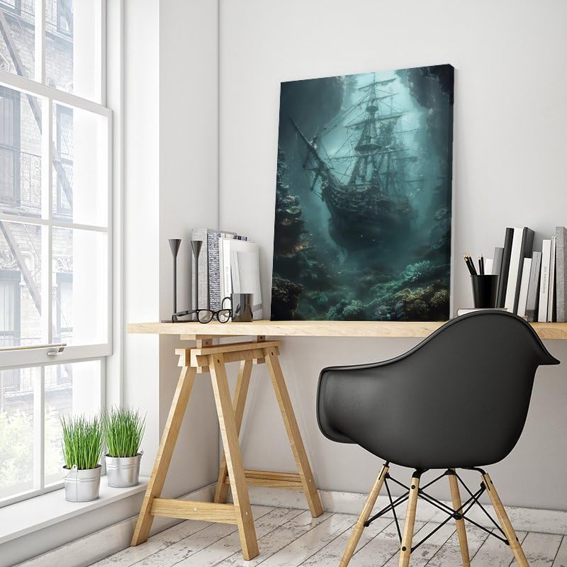 Generic Sunken Ship Canvas Poster Wall Art Decor Print Picture Paintings for Living Room Gift ForBedroom Decoration 24x36inch(60x90cm)
