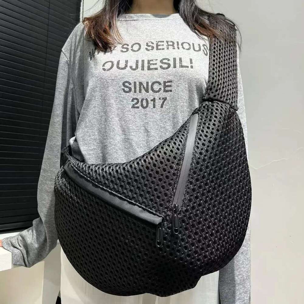 Ladies' Fashionable Crossbody With Large Capacity And Multiple Zippers, Casual Mesh Shoulder Bag