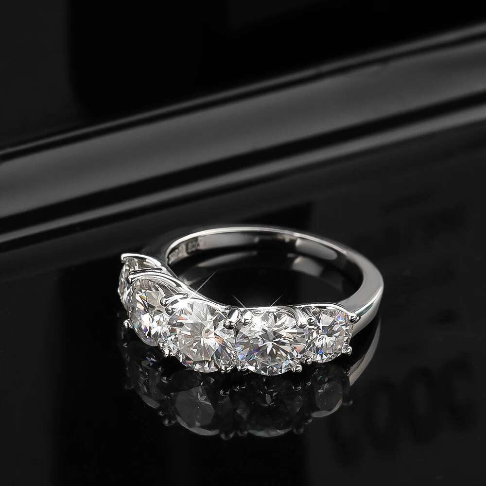 3.6CT All Moissanite Rings for Women 5 Stones Sparkling Diamond S925 Sterling Silver Wedding Band Jewelry with GRA Certificate